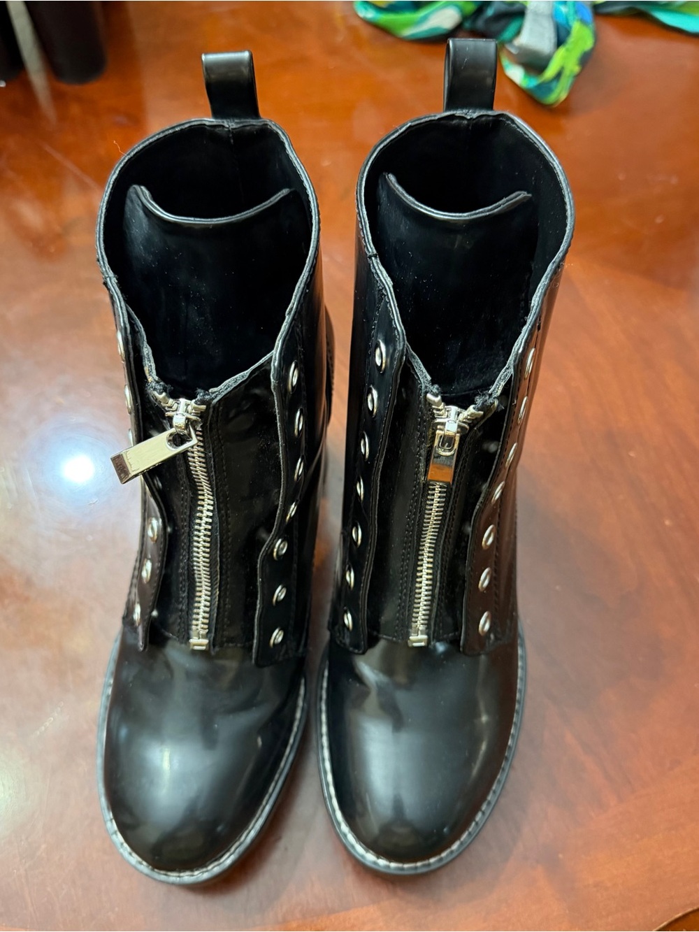 Zara Black Chunky Lug Sole  Ankle Boots with Front Zip - Picture 2 of 7
